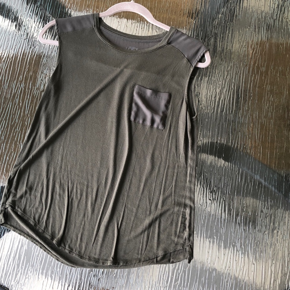 Loft | Mixed Fabric Grey-Green Tank